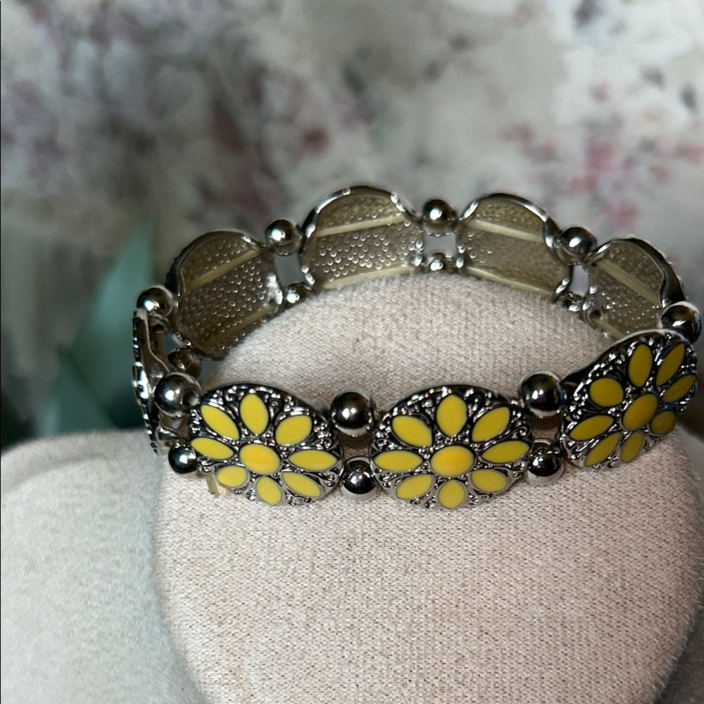 Yellow Floral Silver Bracelet